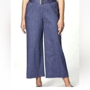 J. Jill Jenna Stretch Women’s 4X Linen Blend Wide-Leg Crop Pants Blue